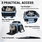 Cat Carrier Top-Expandable 18x11x11, United Delta American Airline Approved Dog Carrier, Soft Pet Carry-On Bag Underseat in Cabin, Puppy Air Travel Crate Kitten TSA Plane Carrying Case Blue