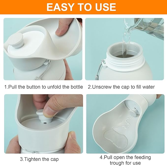 Dog Water Bottle Portable,Collapsible Food Grade Silicone,Travel Dog Water Bottle for Outdoor Walking, Hiking, Camping,Water Dispenser with Folding Bowl,Gray