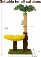 Cat Scratching Posts Cat Scratcher with Premium Sisal Rope, Sunflower Cat Platform and Danging Balls,33.86" Tall Cat Scratcher, Suitable for Large Adult cat, Kitten, and All Type of Cats