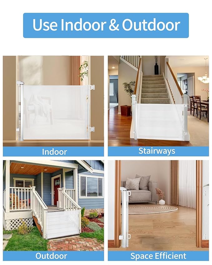 (2 Pack) Retractable Baby Gate for Doorways and Stairs, Mesh Safety Gate for Pet, Indoor & Outdoor Use, One-Hand Operation, Easy Installation, 33.6" Tall, Expands to 55" Wide（White,33.6"x55")