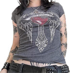 Women Y2K Graphic T-Shirts Summer Short Sleeve Punk Gothic Tee Tops Vintage 90s Aesthetic Emo Clothes Streetwear