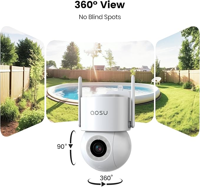 aosu 3K Wired Security Camera Outdoor - Smart 24/7 Recording WiFi Camera for Home Security w/Sound Light Alerts, 360° View, Auto-Tracking, Camara de Seguridad para Casa