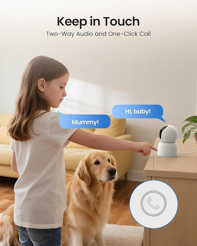 ZOSI 4K Indoor Security Camera, C518 WiFi Pan/Tilt Pet/Dog/Baby Plug-in IP Camera, Auto Tracking, AI Human/Face/Pet Detection, 360° View, Night Vision, 2-Way Audio, 5GHz/2.4GHz WiFi, 64G Memory Card