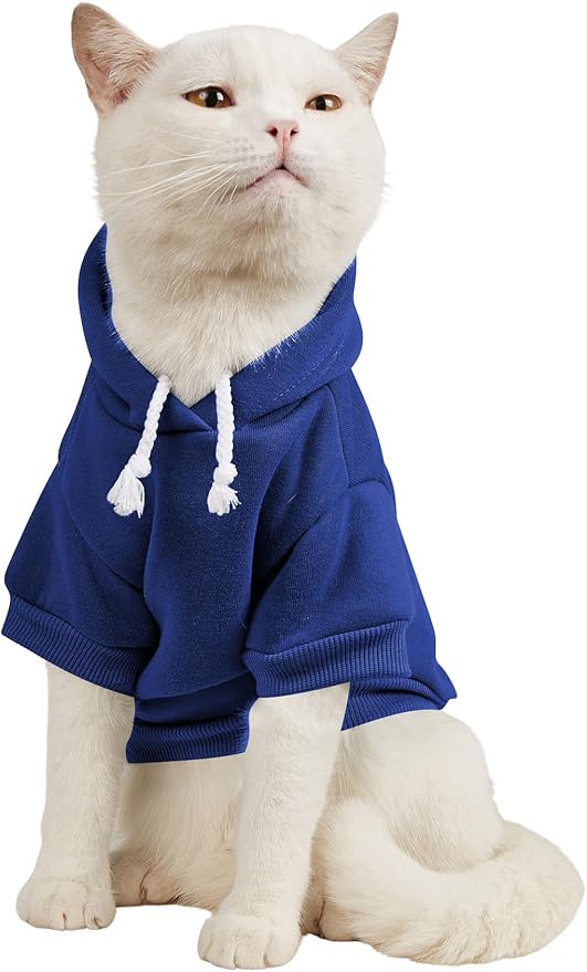 QWINEE Basic Dog Hoodie Sweatshirt Puppy Sweater Warm Cat Costumes Pet Clothes for Chihuahua Puppy Kitten Small Medium Dogs Royal Blue X-Small