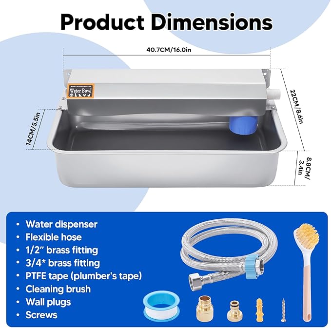 Automatic Water Dispenser for Dog, 6L Dog Water Bowl Dispenser, Large Stainless Steel Indoor/Outdoor Water Feeder Suitable for Dogs Livestock Chicken Horse, Easy to Clean