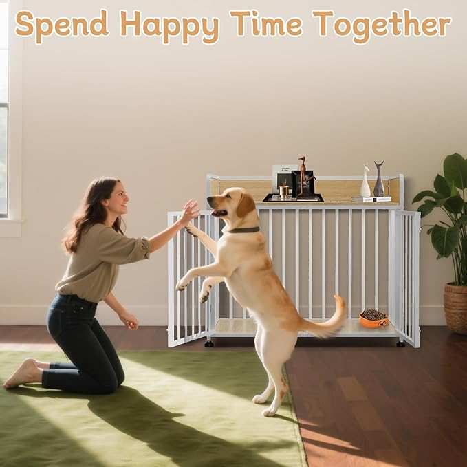 Dog Crate Furniture, Decorative Pet House End Table, Medium Dog Kennel Indoor, Wooden Dogs Cage Indoor, 42“ Heavy Duty Dogs Crate Furniture for Large and Medium