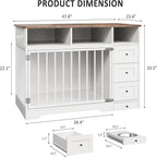 48'' Dog Crate Furniture, Farmhouse Heavy Duty Dog Kennel with Bowl & Storage Drawers, Medium Dog Cage End Table for Small Medium Dogs, White