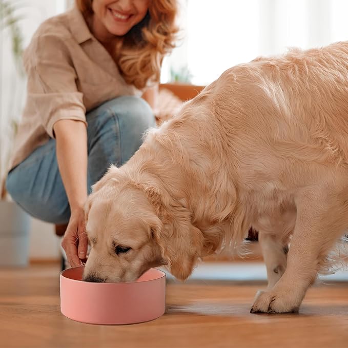 8'' Ceramic Dog Bowl - 70Oz Classic Dogs Food & Water Bowl for Medium and Large Breeds, Heavy-Duty Non-Slip Dog Dish, Food Grade Stoneware Pet Bowl, Dishwasher & Microwave Safe, Pink