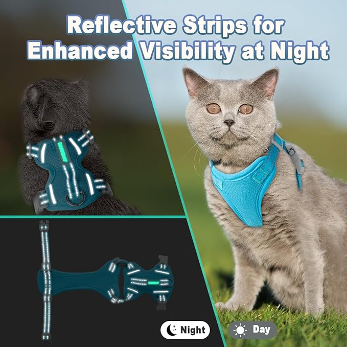 Cat Harness and Leash Set Escape Proof for Kitten Walking, Soft Adjustable Top Handle Vest Harnesses for Cats, Easy Control Breathable Reflective Small Medium Large, Blue,XS