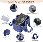 Dog Purse Carrier for Small Dogs, Cats, and Puppies – Soft-Sided Travel Pet Tote Bag with 4 Large Pockets, Foldable, Lightweight, Fits Pets up to 15 lbs, for Travel, Vet, Outings (Dark Blue)