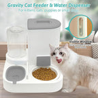 Fhiny Gravity Cat Feeder and Water Dispenser, 2 in 1 Automatic Pet Waterer Detachable Ceramic Food Bowls Set Pet Food Storage for Small Dog Puppy Cat Kitten Pet Easy Clean (Grey)