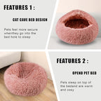 Calming Dog Beds & Cat Cave Bed with Hooded Cover,Washable Round Beds for Small Medium Pets,Anti-Slip Faux Fur Fluffy Coved Bed,Comfortable Warming Pet Bed(24 * 24inch,Leather Pink)