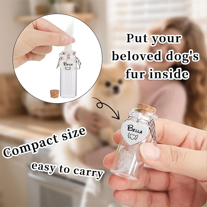 Personalized Pet Fur Keepsake Bottle, Heart Shape Custom Name Engraved Glass Dog Hair Keepsake, Pet Hair Memorial Vials for Dog/Cat Hair & Ashes, Sympathy Gift for Pet