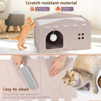 Cat House for Indoor Cat, Cozy Cat Bed Scratch Resistant Peekaboo Cat Cave Foldable Cat Tunnel for Multiple Large Cats Up to 33 Lbs Felt Cat Hideaway for Kitty with Fluffy Ball and Catnip Toy, Camel