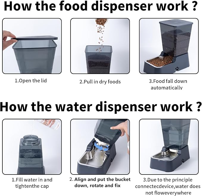 Meikuler Pets Auto Feeder 5.2L,Food Feeder and Water Dispenser Set for Medium & Large Dogs Cats and Pets Animals (Navy)