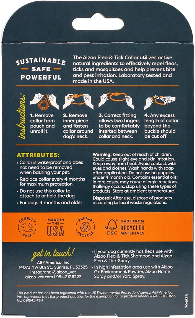 ALZOO Natural Flea & Tick Dog Collar - Helps Repel Fleas, Ticks & Mosquitoes - 100% Plant-Based Active Ingredients - Waterproof - Up to 4 Months Protection - Medium-Sized Dogs: 16-40 lbs - Single