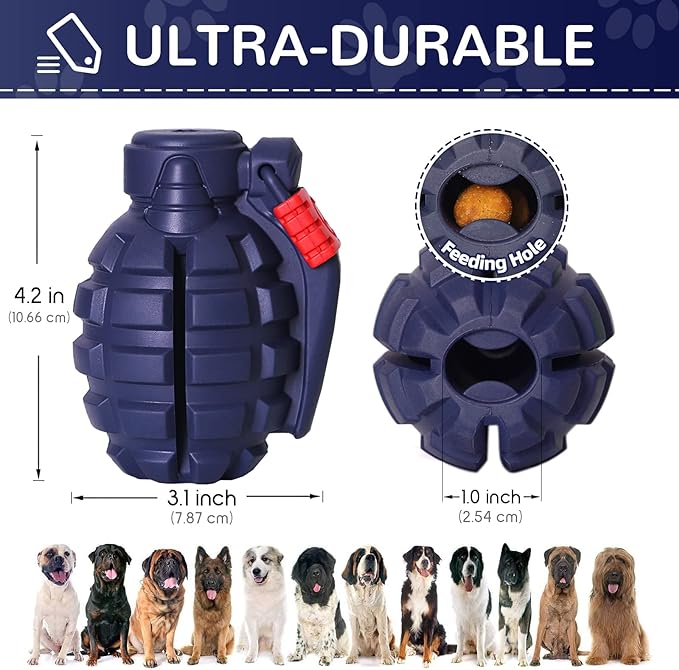 Dog Toys for Aggressive Chewers Large Breed, for German Shepherd, Indestructible Interactive Treat Dog Toys for Large Medium Breeds, Food Grade & Tough Rubber, Fun to Chew, Chase and Fetch (Blue)