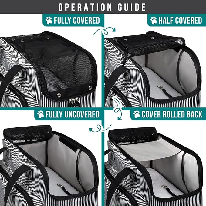 PetAmi Small Dog Purse Carrier, Soft-Sided Pet Carrier Bag with Pockets, Portable Puppy Cat Travel Handbag Tote, Airline Approved Breathable Mesh, Poop Bag Dispenser, Max 18 lbs, Stripe Black