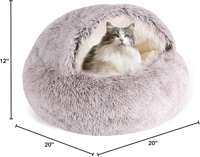 HYQ Small Dog Bed, Cat Beds for Indoor Cats Washable, Cozy Cat Cave Bed, Non-Slip Cat Beds, Calming Dog Bed with Hooded Cover, Dog Bed with Cover for Small Medium Pets (Coffee, 20×20 Inch)