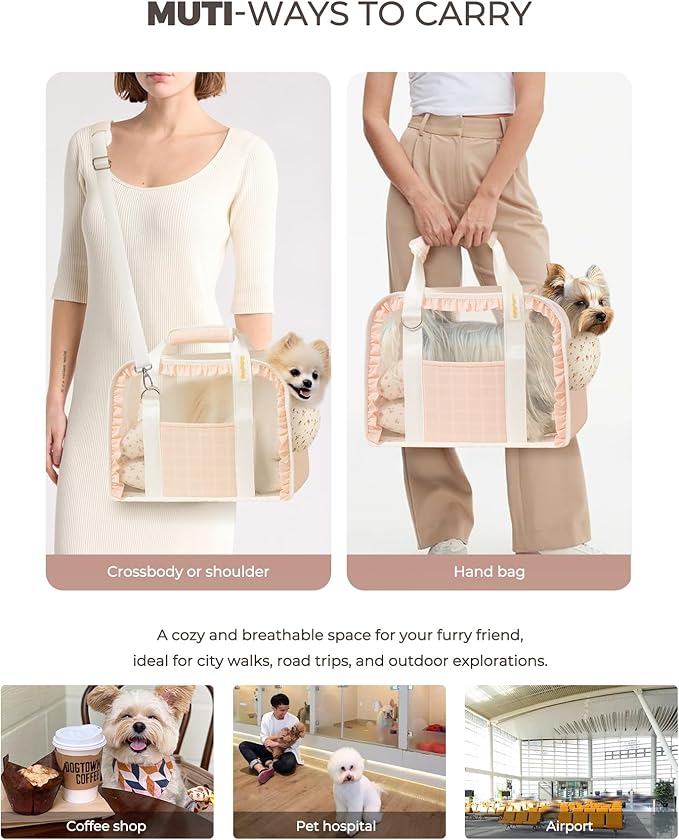 Pet Carrier for Medium Cats, Dog Carrier with Soft-Sided Cat Carriers, Breathable Mesh for Small/Medium Cats Dogs Puppies (Up to 13lbs), Foldable with Safety Buckle for Travel - Pink