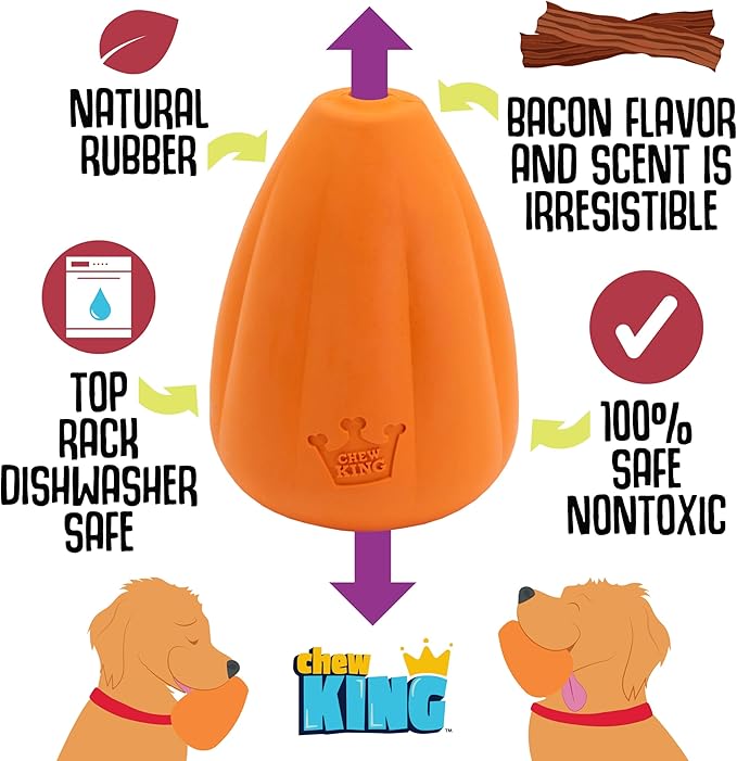 Chew King Premium Treat Dog Toy, Extremely Durable Natural Rubber Toy, Bacon Flavored Dog Toy