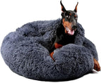 Himax Dog Beds for Large Dogs, Donut Dog Bed with Blanket Attached, Calming Dogs Beds Washable (20"/26"/35") Grey