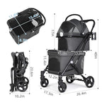 T1 Double Pet Stroller for 2 Small Dogs or Cats Lightweight Foldable Double Cat Stroller with Detachable Carrier (Black)