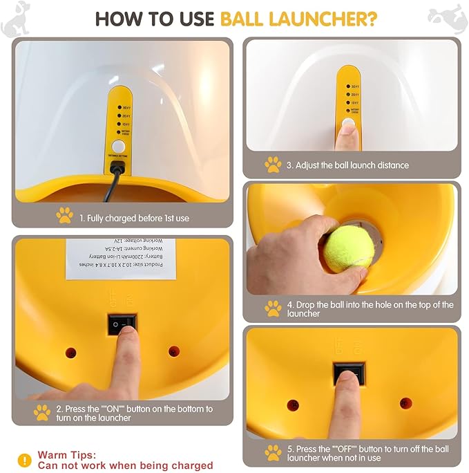 Dog Ball Thrower Launcher, Automatic Launcher with 6 Mini Tennis Balls, Interactive Dog Toys Indoor Outdoor Ball Thrower Machine for Small Dogs with 3 Distance Settings