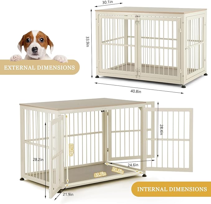 48" Rustic Heavy Duty Dog Crate Furniture for Extra Large Dogs, Decorative Pet House End Table, Wooden Cage Kennel Furniture Indoor, Double-Doors Sturdy Dog Cage