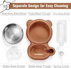 Dog Bowls, Cat Food and Water Bowl Set with Water Dispenser and Stainless Steel Bowl for Cats and Small Dogs - Brown