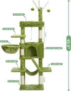 Cat Tree, 63 inch Multi-Level Cat Tower for Indoor Cats, Cat Condo with Cat Scratching Post and Board, Cat Hammock, Green GCT011GR