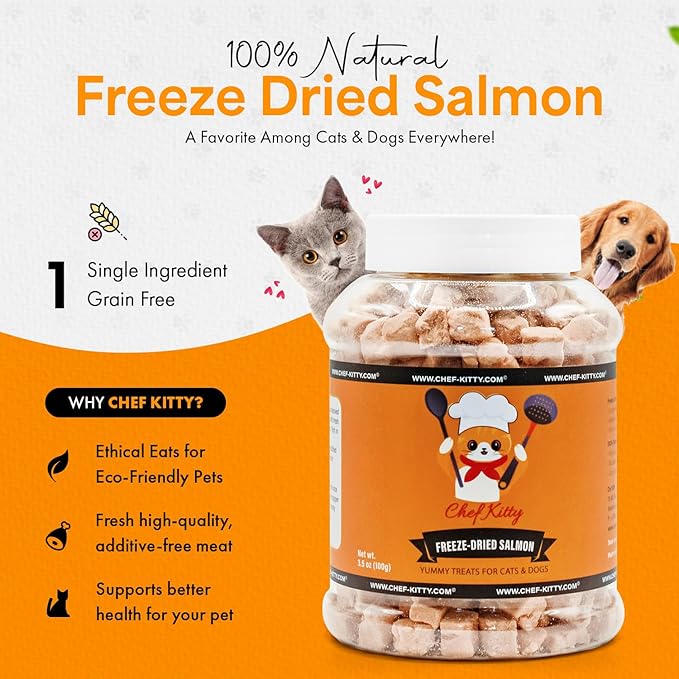 Freeze-Dried Salmon Treats for Cats & Dogs – 100% Wild Caught, Single Ingredient, High-Protein, Healthy Snack – No Additives or Preservatives – 5.3oz - Inspected & Tested in USA