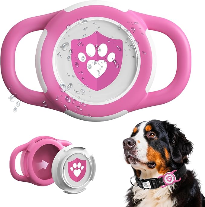 Waterproof for AirTag Dog Collar Holder, Silicone Air tag Holder for Cat & Dog Collars, Ultra-Durable, Lightweight Case (Small, Rose Red)