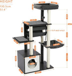 PEQULTI 51.4 Inches Modern Cat Tree Premium 6 Levels Wooden Cat Tower with Fully Sisal Covered Scratching Posts, Cozy Condo, Spacious Perch, Super Large Hammock and Swing Tunnel for Indoor Cats Gray