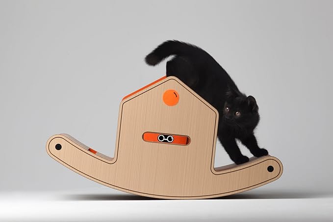 Rocking House Cat Scratcher - 3-in-1 Cat Scratching Lounge, Bed, and Play Center with Curved Groove and Interactive Game Ball, Cat Tree for Indoor Cats