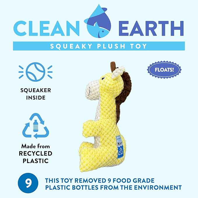 Spunky pup Clean Earth Plush Dog Toy with Squeaker - Recycled, Eco-Friendly, Floats for Beach, Lake, Pool - Giraffe