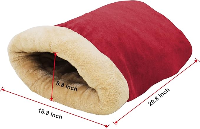 4 in 1 Self Warming Burrow Cat Bed, Pet Hideway Sleeping Cuddle Cave (Burgundy)
