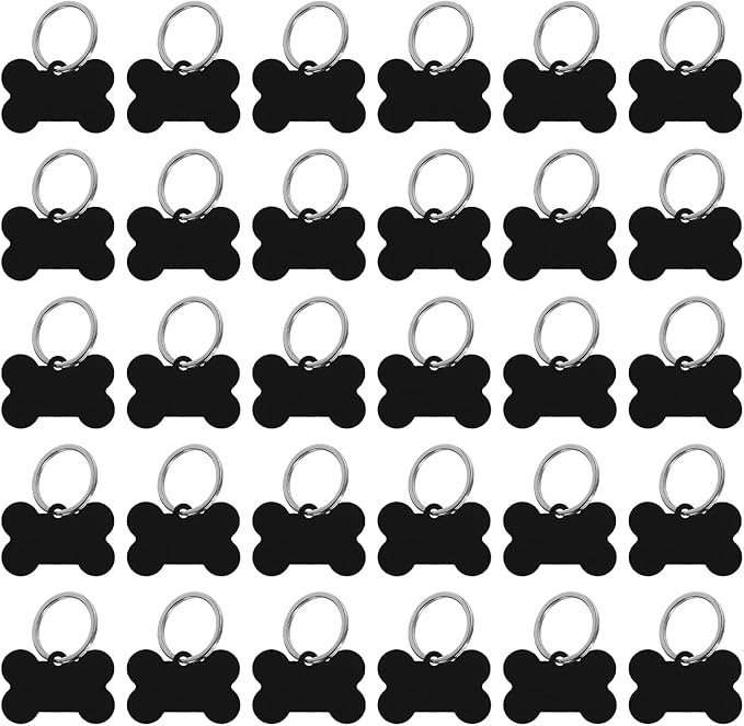 MECCANIXITY Bone Shaped Dog Tag Pet ID Tags, 38mmx25mm/1.5" x1 Metal Black Blank Dog Tags Cat Tags with Ring for Dog Cat, Pendant Crafts, Pack of 30