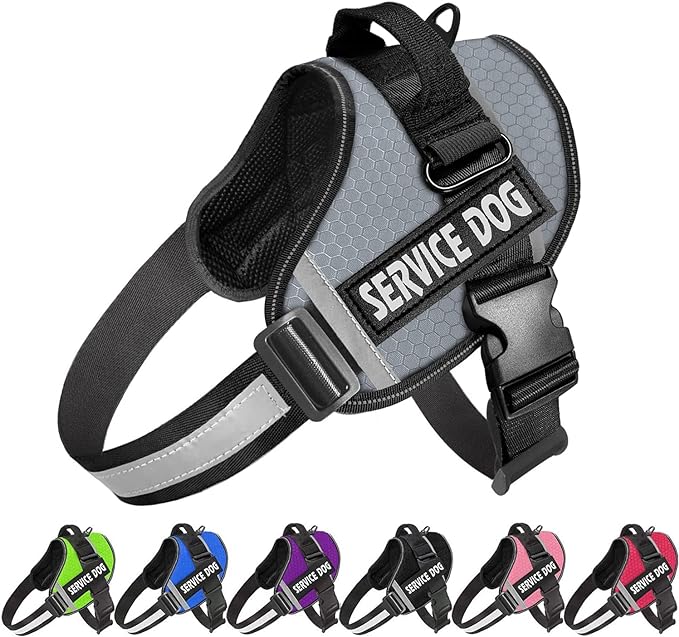 JSXD Dog Harness,No-Pull Service Dog Harness with Handle Adjustable Outdoor Pet Dog Vest 7M Reflective Nylon Material Vest for Breeds,Easy Control for Small Medium Large Dogs