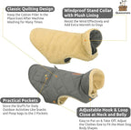 Queenmore Dog Winter Coat - Fleece Jacket, Waterproof Cold Weather Clothes, Thick Warm Cotton Padding, Easy On Storage Pockets (Grey, Medium)