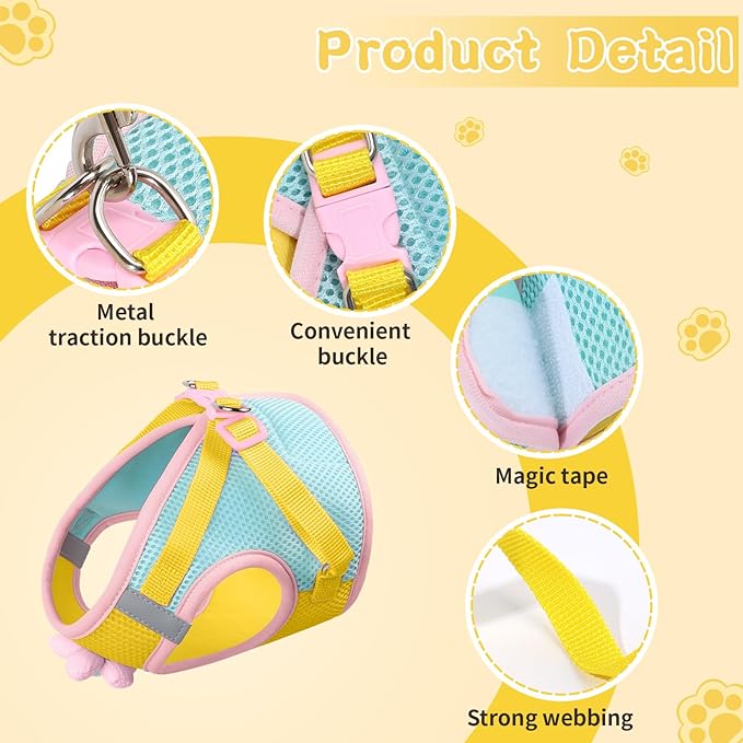 Cat Harness and Leash Set for Walking Escape Proof, Adjustable Kitten Harness Breathable Mesh with Reflective Strips Harness with Flower for Kitty Puppy Bunny Yellow XS