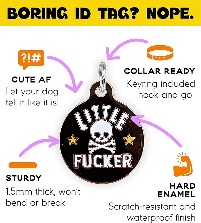 Personalized QR Code Dog Tags - Choose from 25+ Tag Designs - QR Code Links to Your Profile - Unique, Cute, Funny, Sassy Pet ID Tag (Little F*cker, Large (1.25 inch))