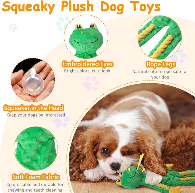 Dog Toys to Keep Them Busy, Plush Tug of War Interactive Rope Dog Toys, Squeaky Chew Toys for Small Medium Large Dogs