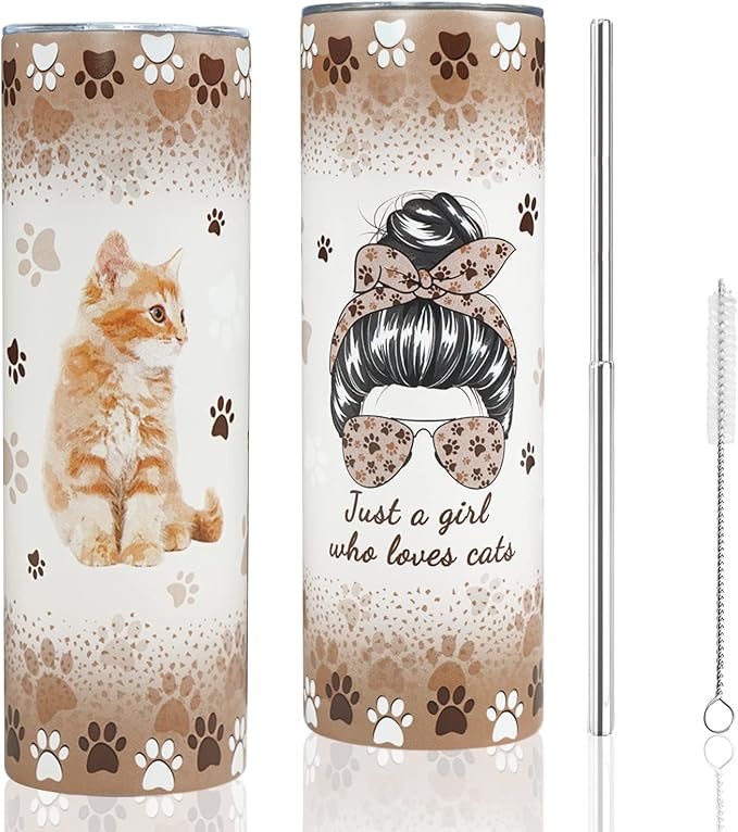Cat Tumbler, Funny Cat Gifts for Cat Lovers, Cat Travel Mug/Coffee Mugs/Water Bottle, Cat Lover Gifts for Women, Cute Cat Stuff/Decor for Cat Lovers, Cat Themed Gifts for Women, Girls - Cat Cup 20 Oz