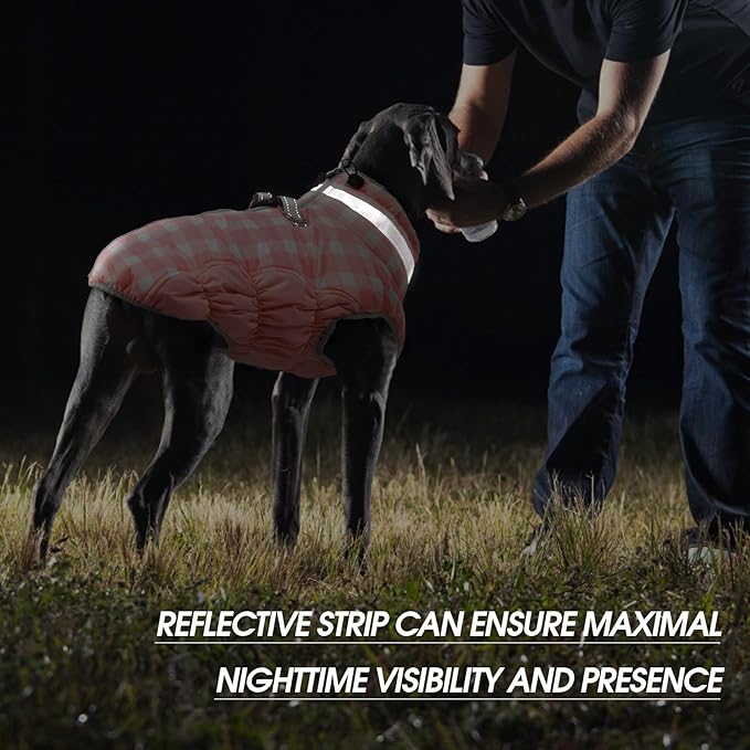 FUAMEY Dog Coat for Small Dogs,Waterproof Dog Winter Jacket with Harness Built in Puppy Cold Weather Coats Reflective Pet Vest with Zipper Warm Fleece Dogs Snowsuit Windproof Pink Plaid XS