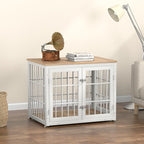32 Inch Heavy Duty Dog Crate Furniture for Medium and Small Dogs, Decorative Pet House End Table, Wooden Cage Kennel Furniture Indoor, Natural and White