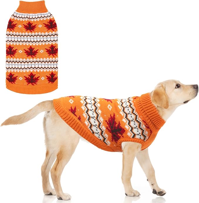 KOOLTAIL Cable Knit Dog Sweater Turtleneck, Cold Weather Pullover Classic Knitwear, Snowflake Pattern Thick Warm Winter Pet Clothes,Dog Christmas Sweater for Small Medium Large Dogs,Orange XL
