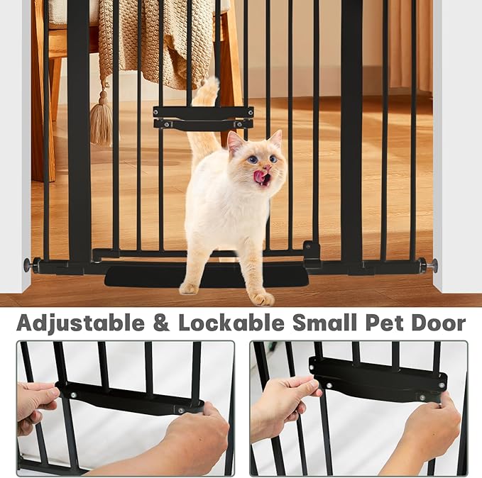 37 Inch Tall Baby Gate with Small Cat Door, Adjustable 29.5" and -40.55",Auto Close Dog Gate Pet Gate Easy Walk Thru Pet Door for Stairs, Doorway, House, Pressure Mounted Safety Child Gate