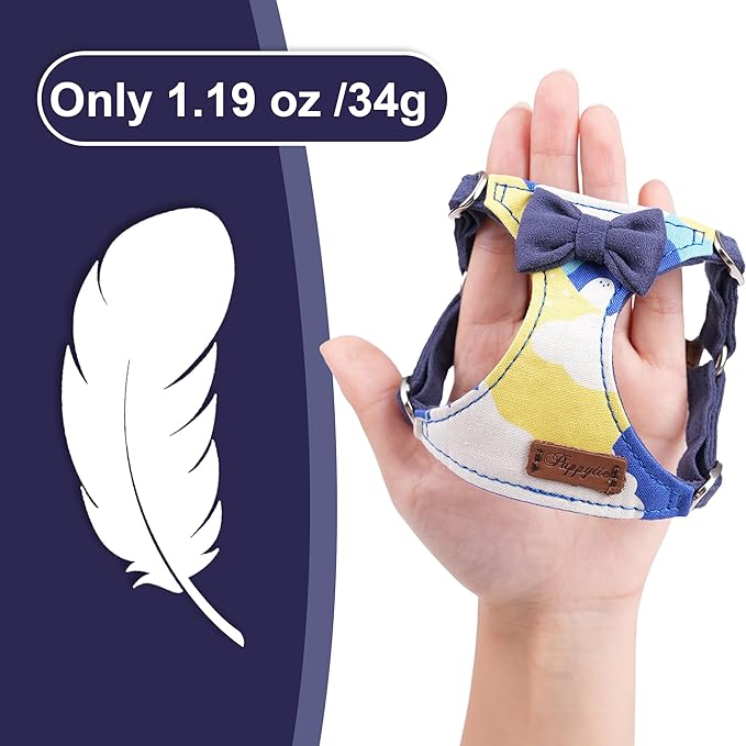 Puppytie No Pull xs Dog Harness with Multifunction Dog Leash,Soft Adjustable No Choke Escape Proof Pet Harness Vest,Suede Bow Navy,XXS