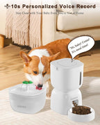 Automatic Pet Feeder and Water Dispenser, LCD Screen Timer for Cats & Dogs, Locking Lid, 1-4 Meal Portions, Dual Power, Voice Recorder